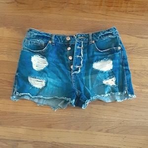 Distressed denim shorts